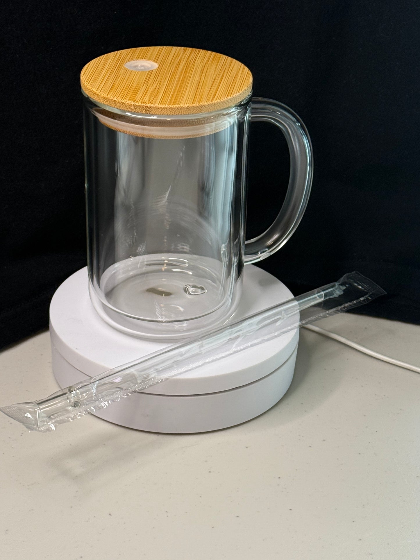 15oz glass snowglobe coffee cup